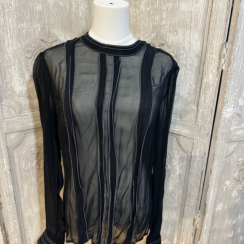 Karen Millen Black Sheer Blouse - Size 8 NWT
